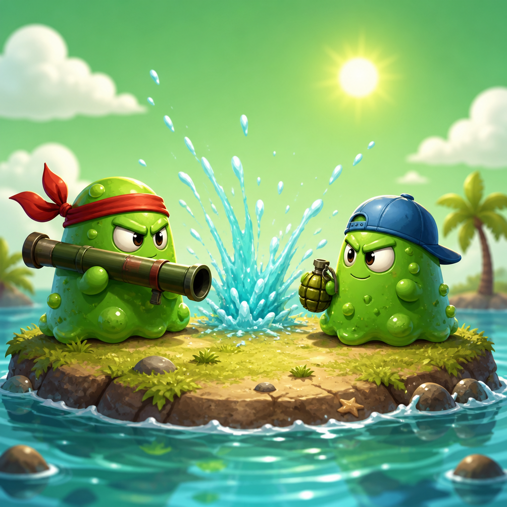 Two germ soldiers facing off on a tiny island